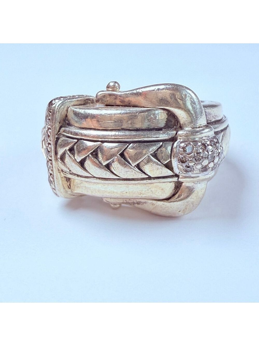 Scott Kay Diamond Basket Weave Equestrian Buckle Sterling Silver 925 Ring